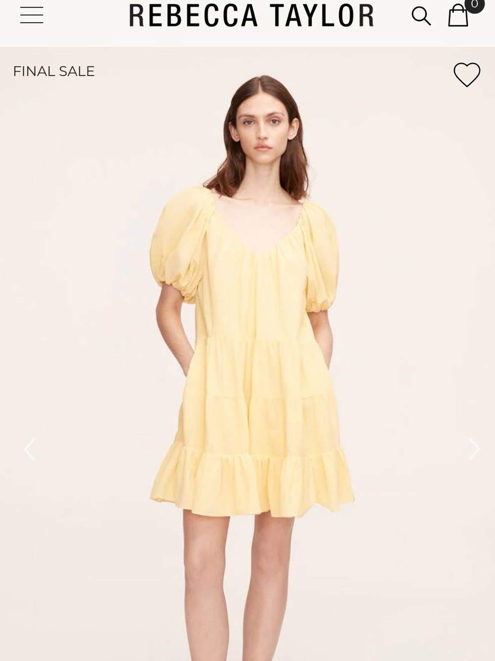 Rebecca Taylor Chamomile  Yellow Silk Cotton Blend Textured Tiered Dress Medium